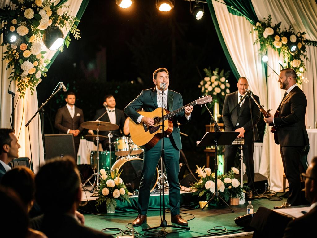 Live band performing at an evening wedding reception